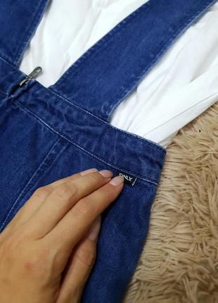 Стильный джинсовый комбинезон юбка юбочный высокая талия камни swarovski бренд only6 фото
