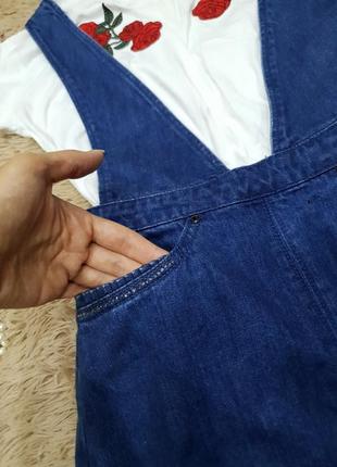 Стильный джинсовый комбинезон юбка юбочный высокая талия камни swarovski бренд only3 фото