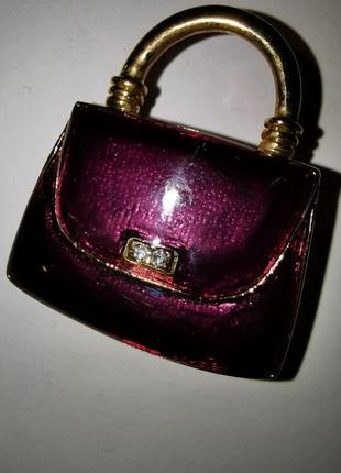 Винтажная позолоченная брошь сумка сумочка с камнями стразы кристаллы эмаль эмалевая colour mates4 фото