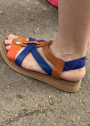 Коричневі сандалі сині босоніжки кольорові яскраві сандалі3 фото