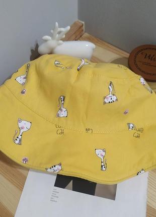 Тренд желтая двухсторонняя панамка с котиками хлопок панама хлопковая летняя шляпа капелюх жовтий бавовна5 фото
