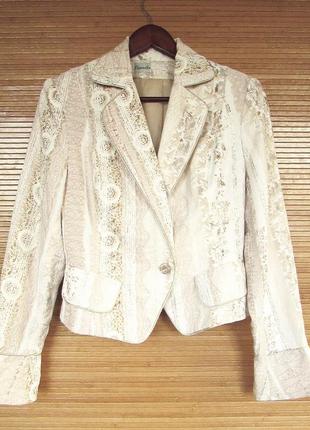Летний бежевый пиджак женский жакет из французской жаккардовой ткани