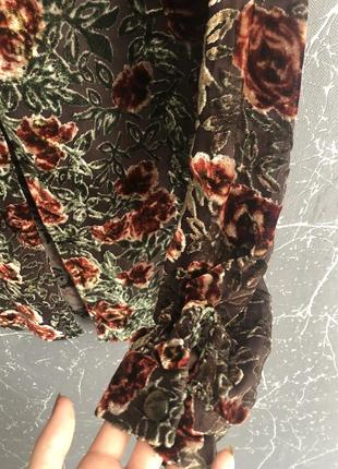 Винтажная блуза с цветочным принтом , велюр3 фото