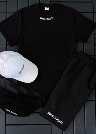 Акция комплект футболка + шорты + кепка + бананка palm angels