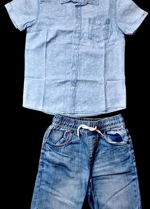 Костюм, комплект джинсовый george на мальчика 7-8 лет. джинсовые шорты и рубашка2 фото
