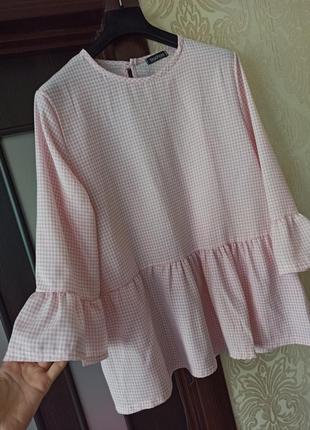 Шикарная клетчатая блузка с воланом/блуза/кофточка4 фото