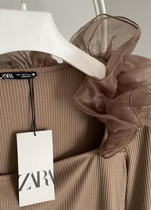 Кроп топ у рубчик із довгим рукавом zara2 фото