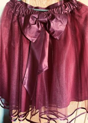 Юбка пачка женская марсала бордовая пышная фатиновая нарядная с бантом6 фото