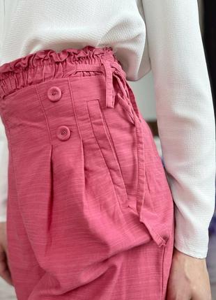 Розовые натуральные брюки на высокой посадке 1+1=37 фото