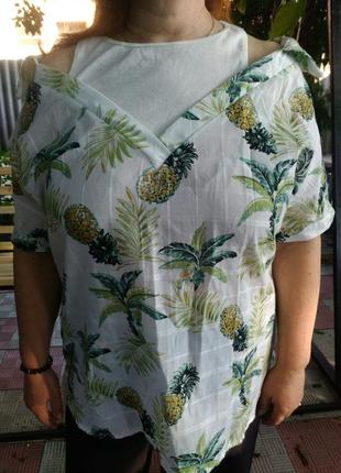 Оригинальная блуза в принт ананасы.2 фото