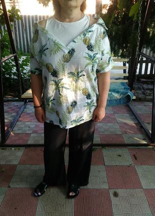 Оригинальная блуза в принт ананасы.6 фото
