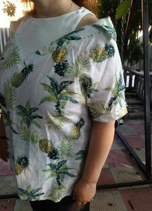 Оригинальная блуза в принт ананасы.5 фото