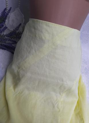 Mish mash 100% rami юбка из китайской крапивы лимонная с вышивкой натуральная на подкладе8 фото