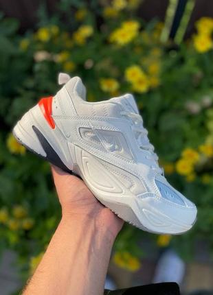 Nike m2k tekno🆕женские кожаные дышащие кроссовки найк м2к текно🆕белые с оранжевым1 фото