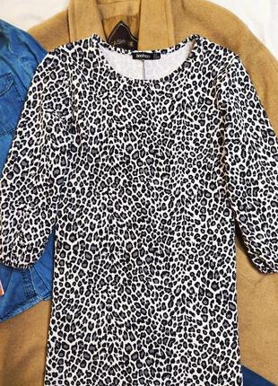 Boohoo платье чёрное белое серое в леопардовый животный принт свободное оверсайз5 фото