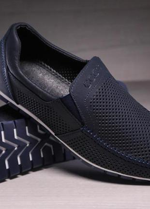 Шкіряні чоловічі мокасини ecco denim5 фото