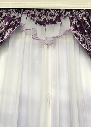 Штори для залу блекаут 150х270 cm (2 шт) з ламбрекеном фіолетові7 фото