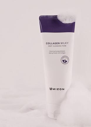 Глубокоочищающая пінка з колагеном mizon collagen milky deep cleansing foam 150ml