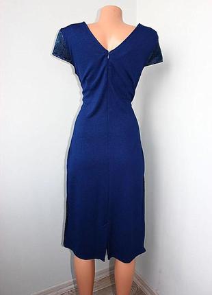 Плаття футляр в облипку темно-синє гобелен з ажуром комбі матеріалу (2762)3 фото