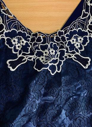 Плаття футляр в облипку темно-синє гобелен з ажуром комбі матеріалу (2762)6 фото