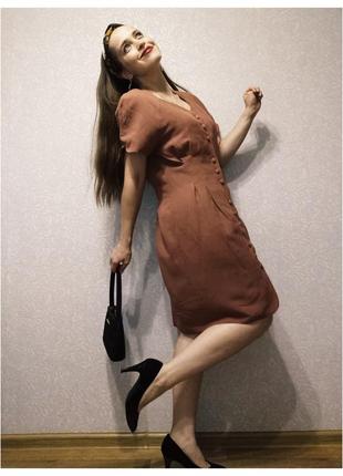 Laura ashley ❤️ платье миди лён винтаж пыльная роза4 фото