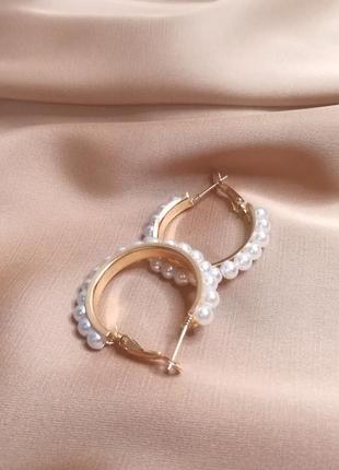 Сережки кільця сережки з перлами5 фото