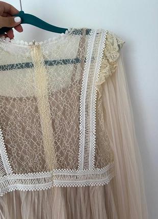 Світла сукня (плаття) з високою талією з мереживом і шифоном s-m5 фото