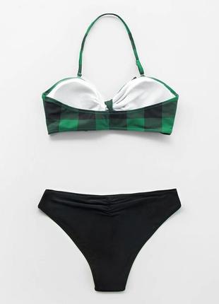 Раздельный купальник бикини cupshe черный низ, зеленый верх6 фото