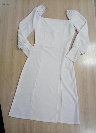 Белое платье миди с разрезом 2