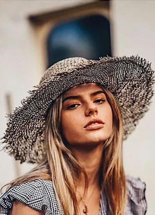 Широкополая соломенная женская шляпа c бахромой4 фото