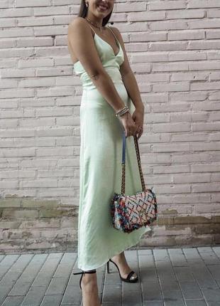 Платье сатиновое атласное миди длинное оригинал zara в бельевом стиле5 фото