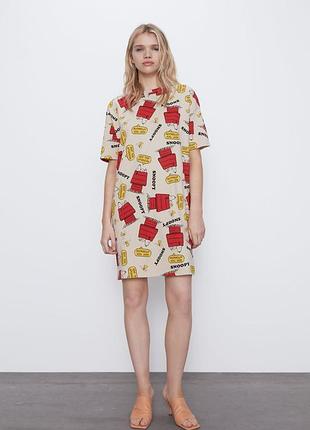 Летнее платье zara с принтом snoopy