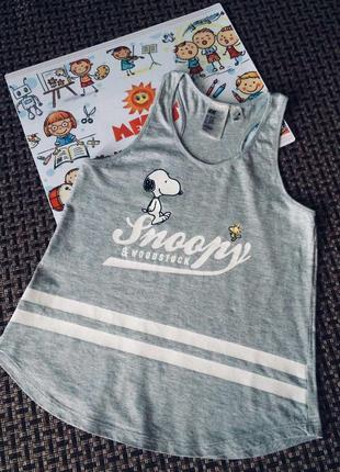 Легендарная серая майка топ с мультяшным снупи h&m peanuts snoopy & woodstock.2 фото