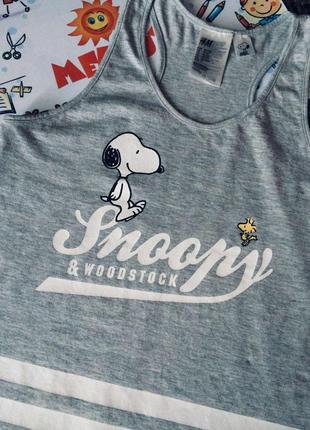 Легендарная серая майка топ с мультяшным снупи h&m peanuts snoopy & woodstock.5 фото