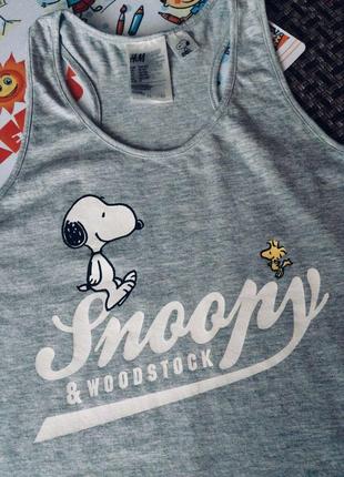 Легендарная серая майка топ с мультяшным снупи h&m peanuts snoopy & woodstock.6 фото