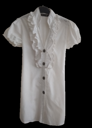 Платье рубашка, летний, хлопок, белое, на пуговицах, с воланами, прямое2 фото