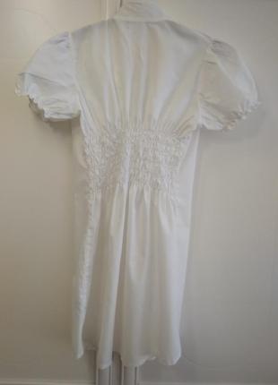 Платье рубашка, летний, хлопок, белое, на пуговицах, с воланами, прямое3 фото
