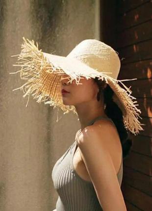 Шляпа соломенная складная широкополая с рваными краями