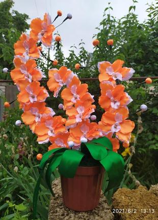 Орхидея из атласных лент