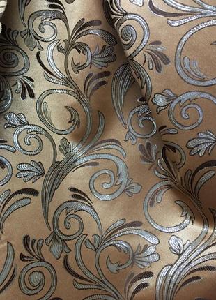 Портьерная ткань для штор жаккард коричневого цвета с вензелями2 фото