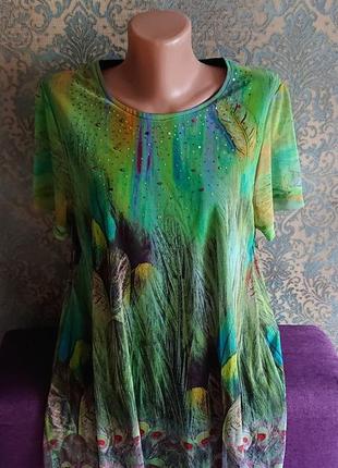Женская футболка с перьями павлина  блуза блузка р.46/48/501 фото