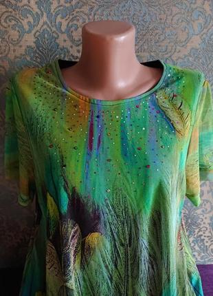 Женская футболка с перьями павлина  блуза блузка р.46/48/503 фото