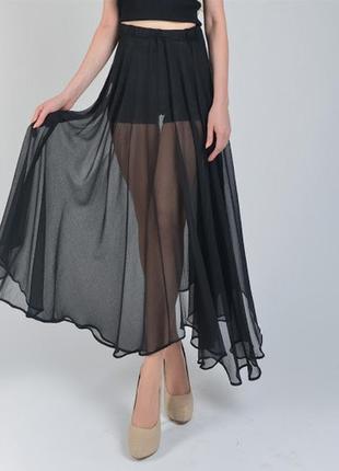Шифоновая чёрная юбка міді3 фото
