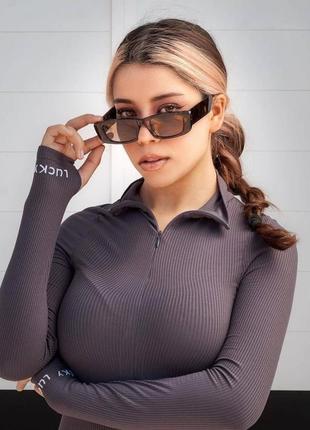 Тренд солнцезащитные очки леопардовые узкие геометрия новые анималистический принт коричневые окуляри сонцезахисні