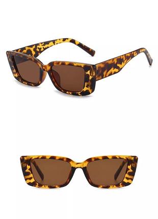 Тренд солнцезащитные очки леопардовые узкие геометрия новые анималистический принт коричневые окуляри сонцезахисні2 фото