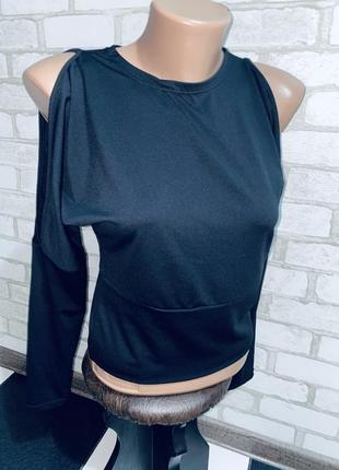 Женская чёрная стильная кофточка блуза с вырезами на плечах и на спине  италия 🇮🇹2 фото