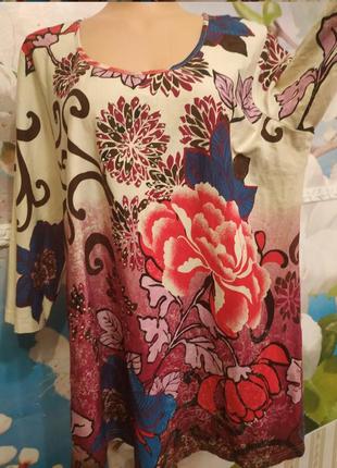 Футболка батал multi print marisota 18р.100% коттон нова