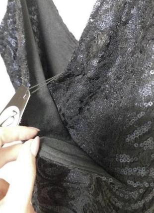 Чёрное платье сарафан из кружева и пайеток7 фото