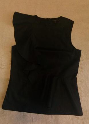 Новая чёрная натуральная блузка без рукавов хлопок оборка рюша волан  р 8 next