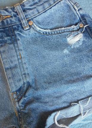Высокие синие рваные джинсовые винтажные шорты mom bershka vintage5 фото